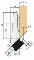 Charnière invisible ø 26 mm d'angle pour porte verre ouverture 94° - angle + 45 °