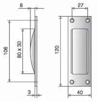 Poignée classique cuvette à encastrer - profondeur 11 mm